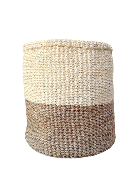 African Kiondo Basket Woven Sisal Storage Planter Kenyan Made 10.5 in/27cm Beige