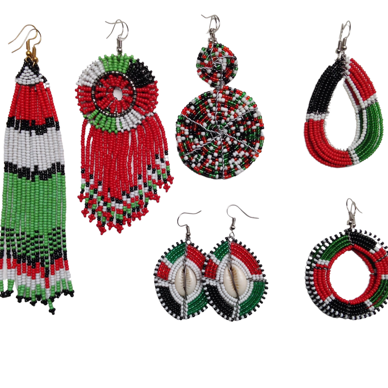 Set of 6 Earrings African Hand-Crafted Ethnic Jewelry Masai Beads Kenya Flag