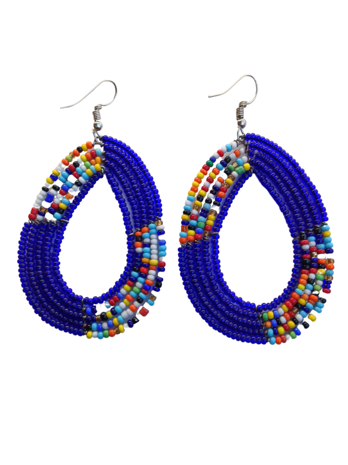 Set of 8 Earrings African Hand-Crafted Ethnic Jewelry Masai Glass Beads Blue