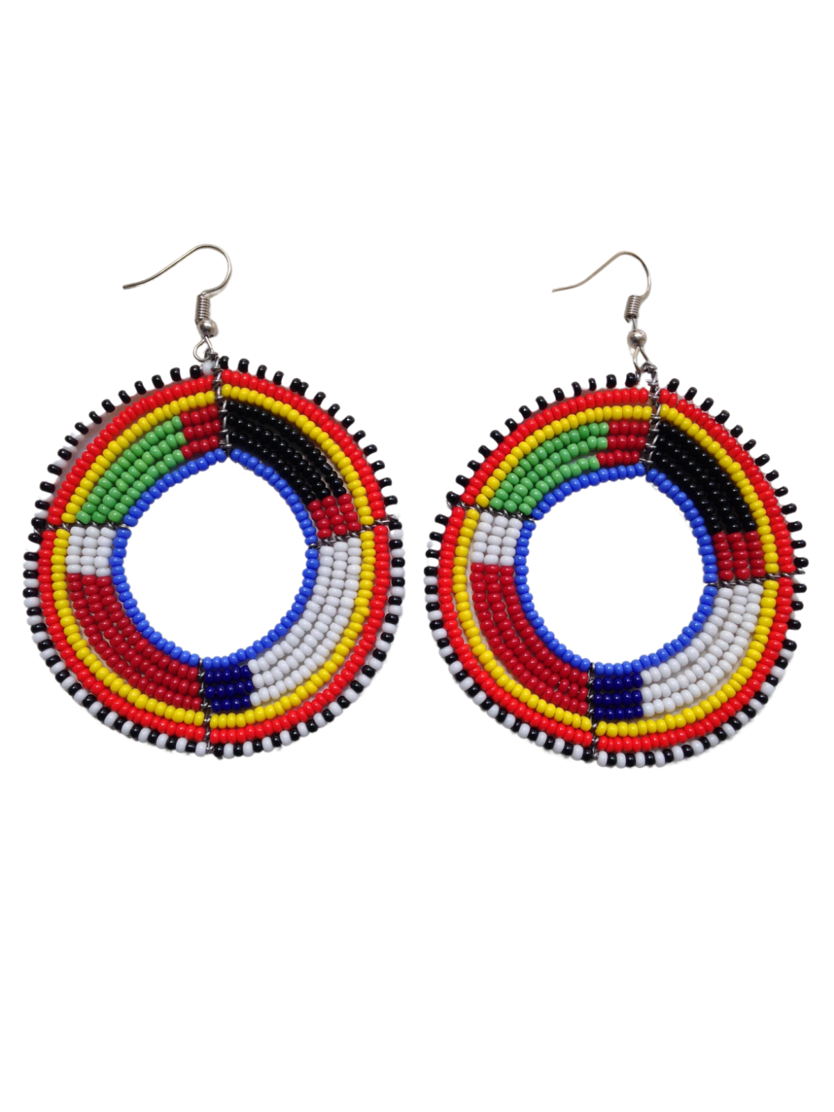 Set of 10 Earrings African Hand-Crafted Ethnic Jewelry Masai Glass Beads Blue