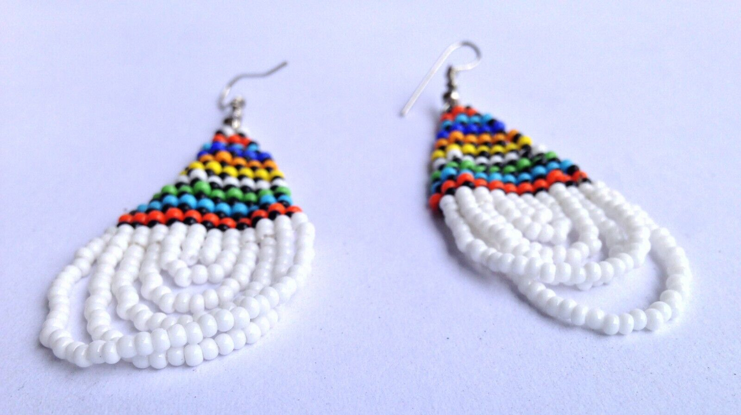 Set of Earrings Choker Hand-Crafted Ethnic African Masai Jewelry White