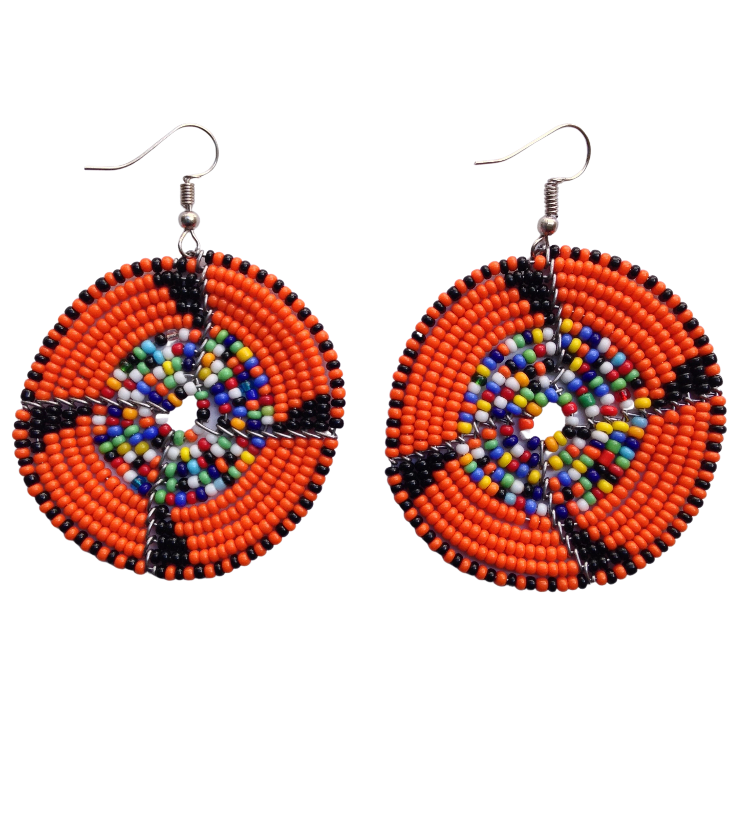 Set of 11 Earrings African Hand-Crafted Ethnic Jewelry Masai Glass Beads Orange