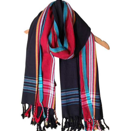 Kikoi Vibrant Gift 100% Cotton Ethnic Black Tassels Scarf Beach Wrap Kenyan Made