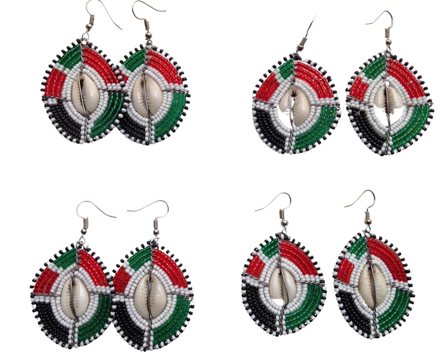 Set of 4 Earrings African Hand-Crafted Ethnic Jewelry Masai Beads Kenya Flag