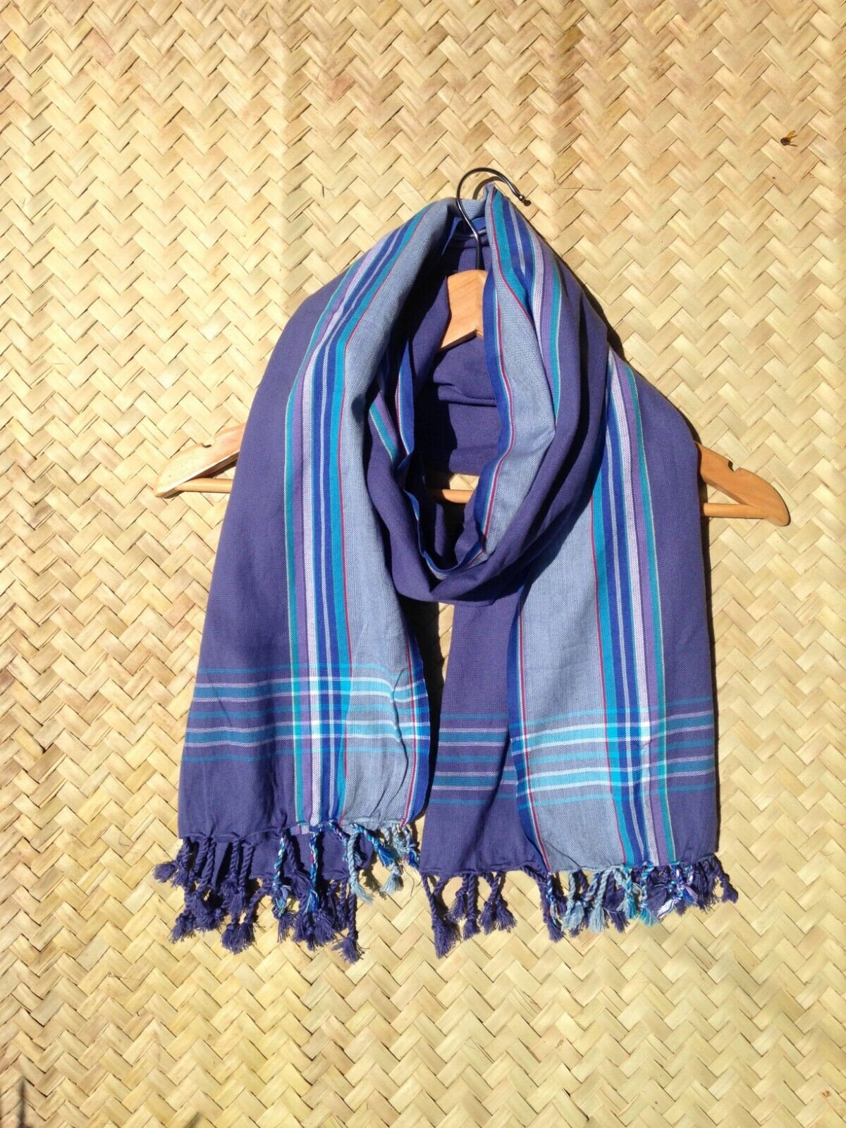 Kikoi Vibrant Gift 100% Cotton Ethnic Purple Tassels Scarf Beach Wrap Kenya Made