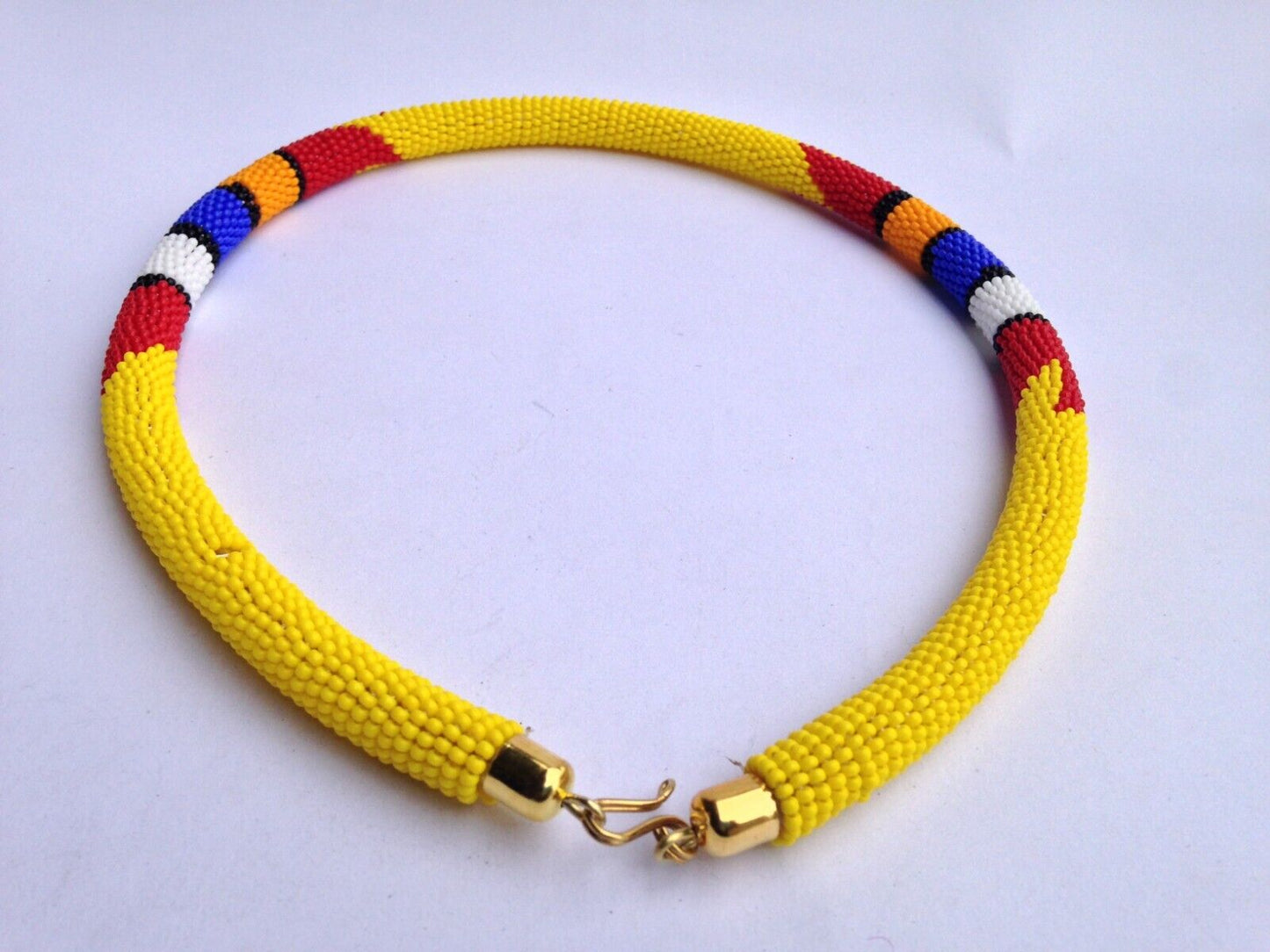 Set of Earrings Bracelet Choker Hand-Crafted Ethnic African Masai Jewelry Yellow