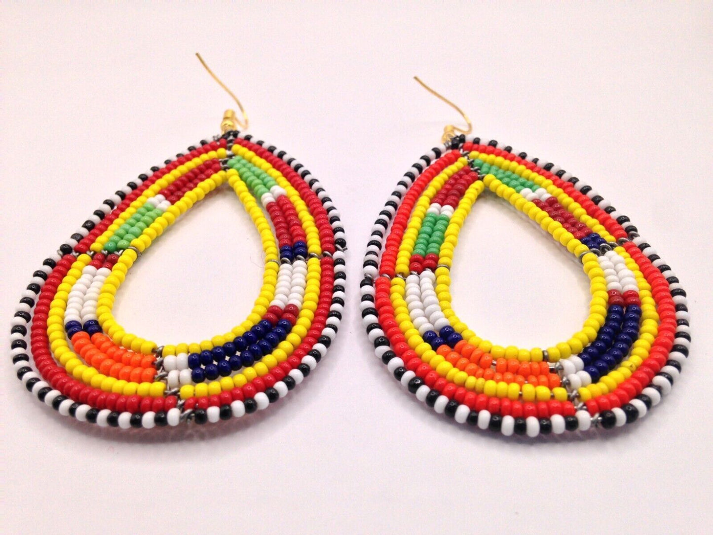 African Kenyan Hand-Crafted Ethnic Jewelry Colorful Masai Glass Beaded Earrings