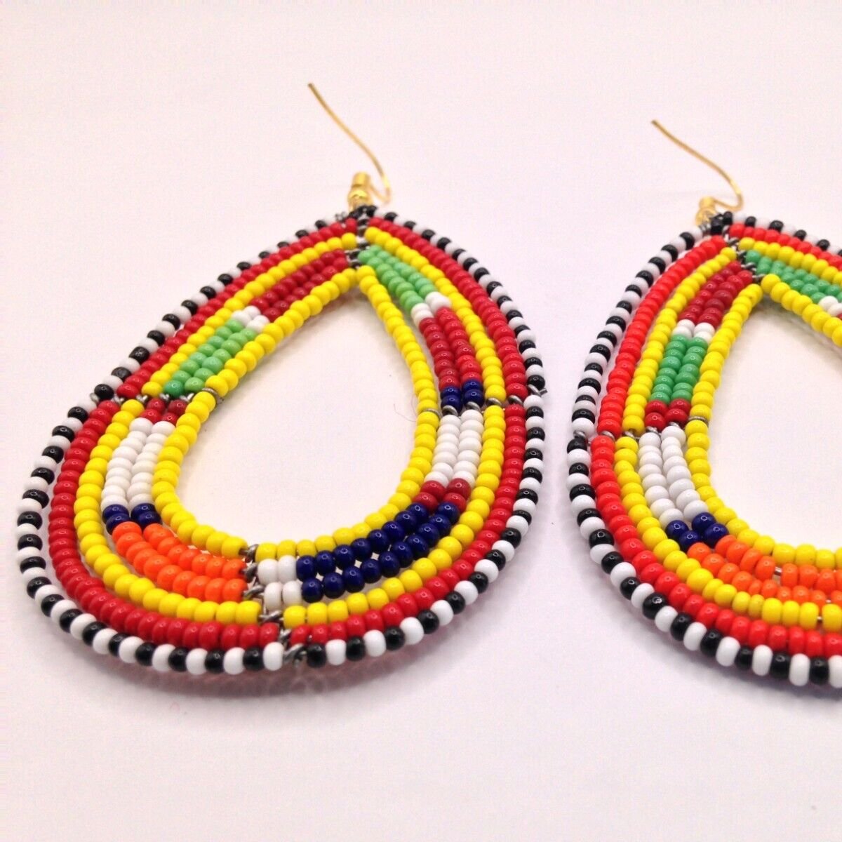 African Kenyan Hand-Crafted Ethnic Jewelry Colorful Masai Glass Beaded Earrings