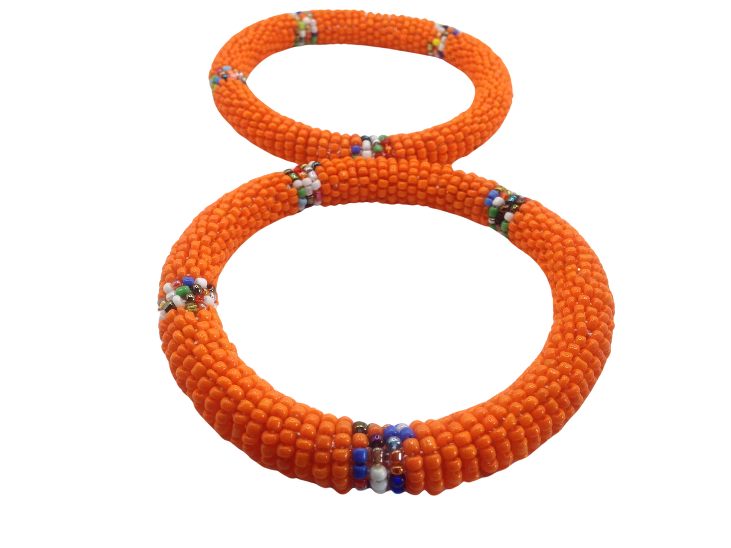 Wrist Band Bracelet Masai Beads African Unisex One Size Set Made in Kenya Orange