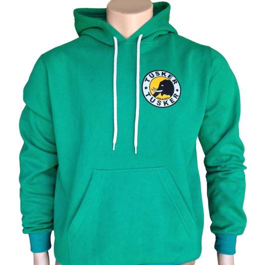 Hoodie Sweatshirt Fleece Tusker Beer Print Pockets Warm Made in Kenya Green