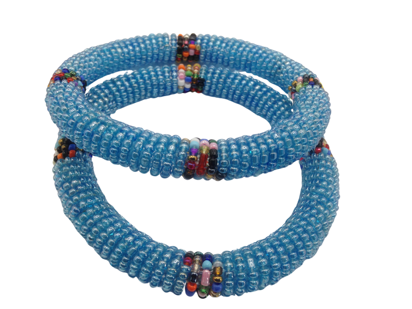 Wrist Band Bracelet Masai Beads African Unisex One size Made in Kenya  Sky Blue