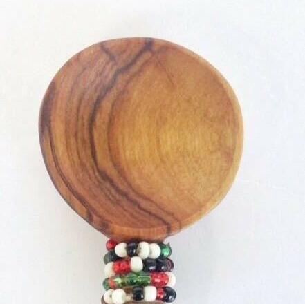 African Olive Wood Tea Spoon with Beads Ethnic Handmade in Kenya 5" Gift Home