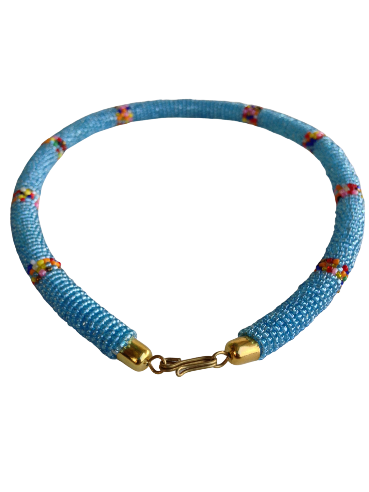 Set of Bracelet Choker Hand-Crafted Ethnic African Masai Jewelry Sky Blue