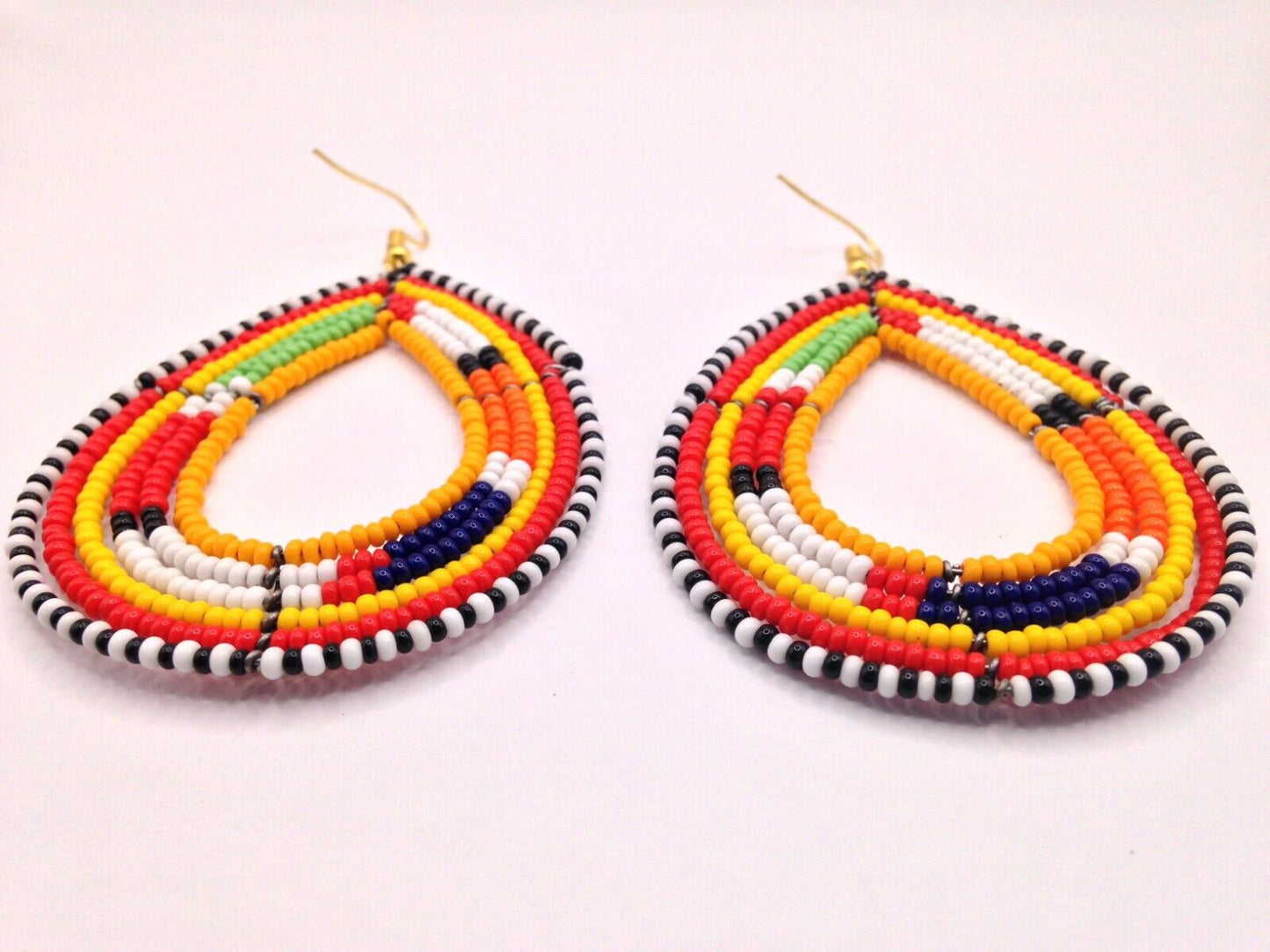 African Kenyan Hand-Crafted Ethnic Jewelry Colorful Masai Glass Beaded Earrings