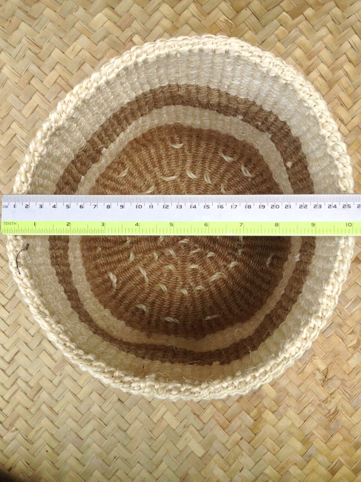 African Kiondo Basket Woven Sisal Storage Planter Kenyan Made 10.5 in/27cm Beige