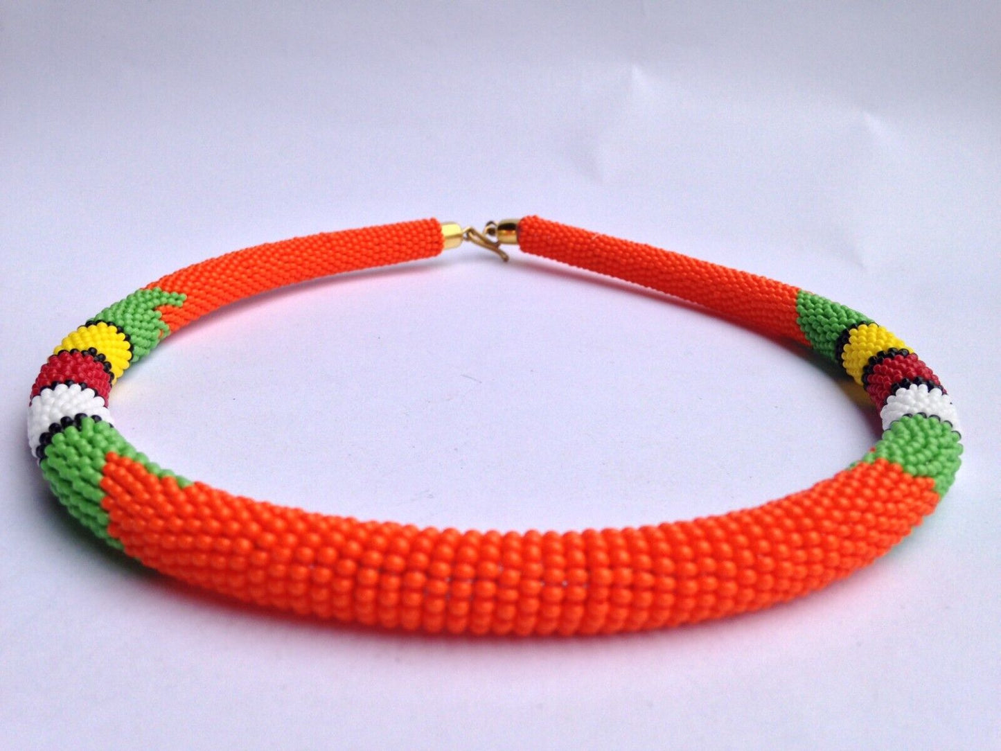 Set of Earrings Bracelet Choker Hand-Crafted Ethnic African Masai Jewelry Orange