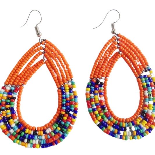 African Kenyan Hand-Crafted Ethnic Jewelry Colorful Masai Glass Beaded Earrings