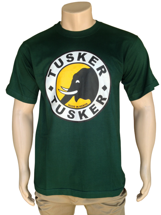 Cotton T-shirt Tusker Beer Print Comfortable Round Neck Green Unisex Kenyan Made