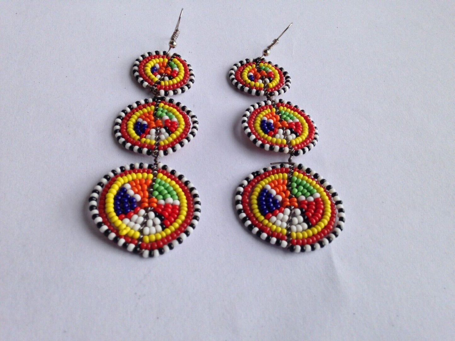 Set of 8 Earrings African Hand-Crafted Ethnic Jewelry Masai Glass Beaded  Red