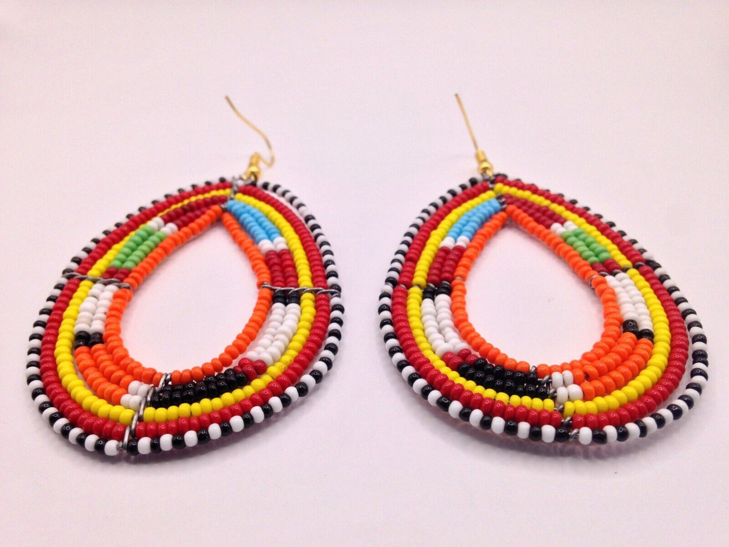 African Kenyan Hand-Crafted Ethnic Jewelry Colorful Masai Glass Beaded Earrings