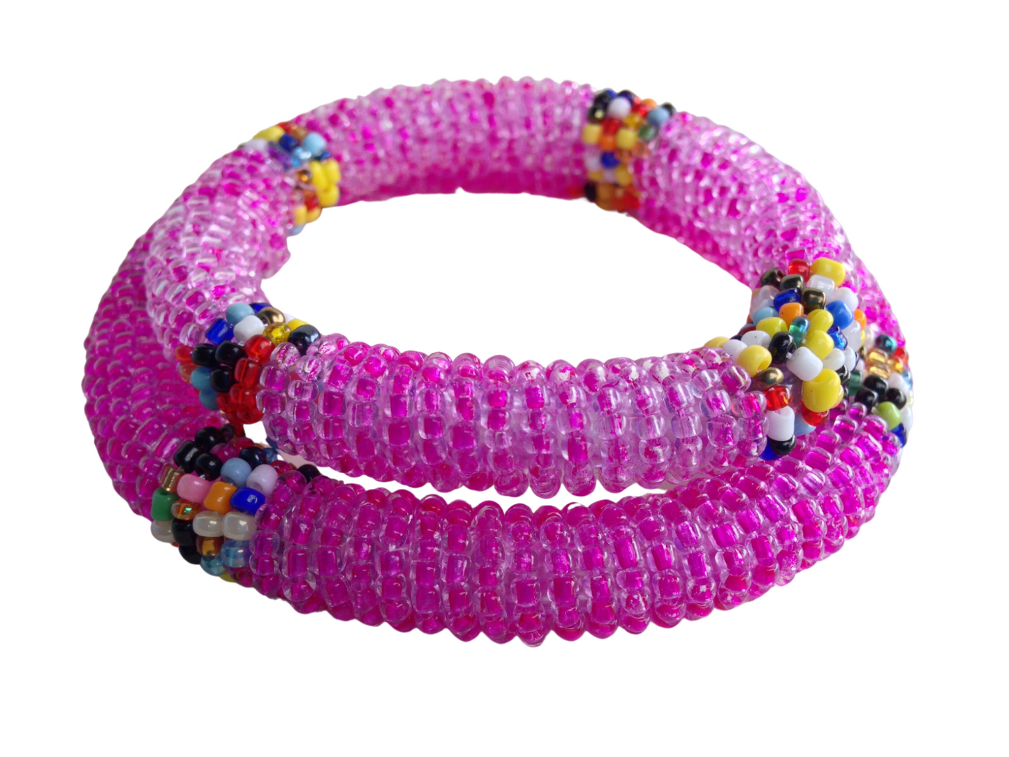 Set of 2 Wrist Band Bracelet Masai Beads African Adult/Kids  Made in Kenya Pink