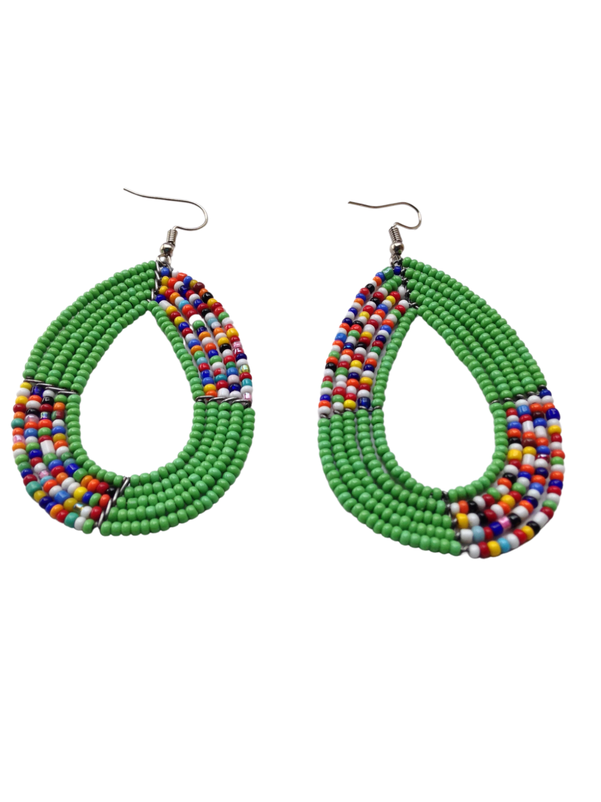 Set of 8 Earrings African Hand-Crafted Ethnic Jewelry Masai Glass Beads Green