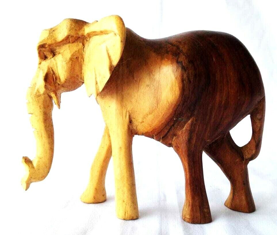 Wooden Hand Carved Elephant Home Decor Beautiful Sculpture Unique Made In Kenya