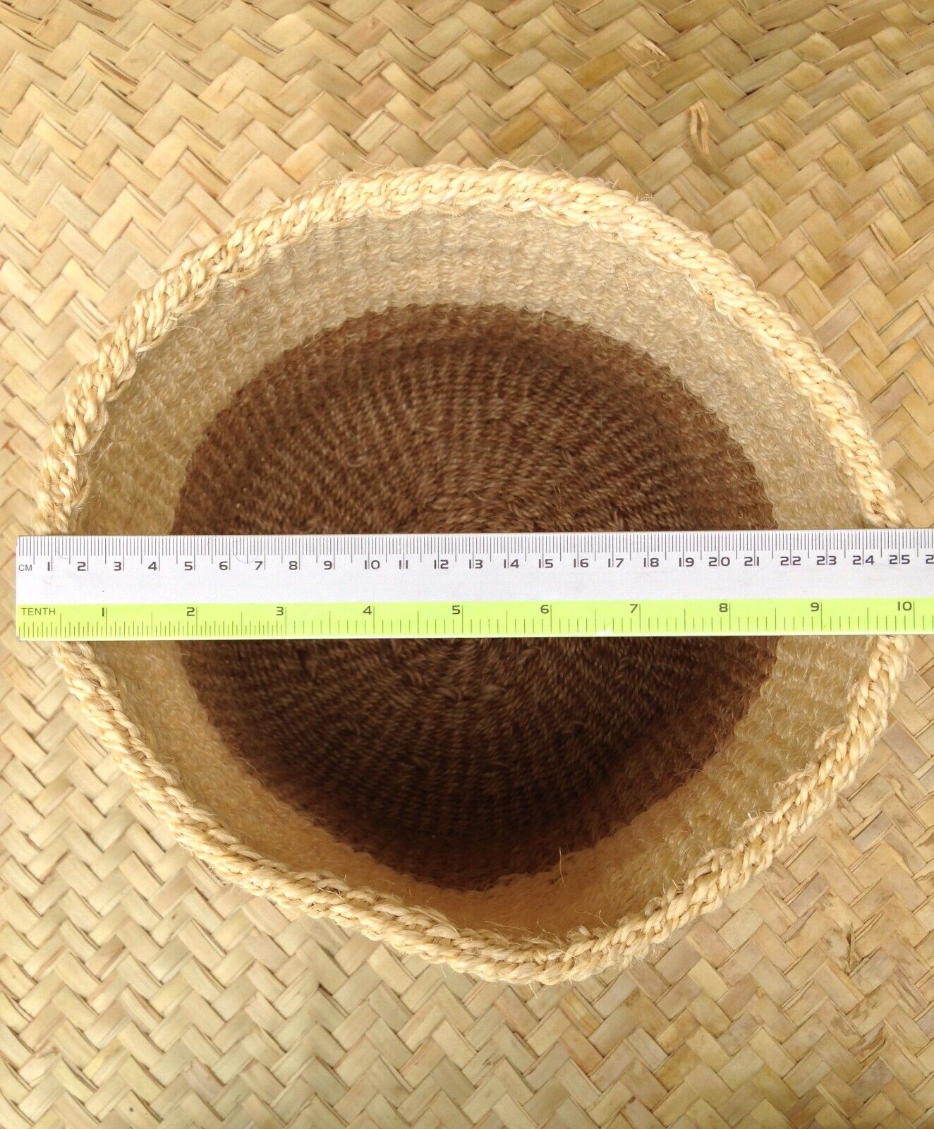 African Kiondo Basket Woven Sisal Storage Planter Kenyan Made 10.5 in/27cm Beige