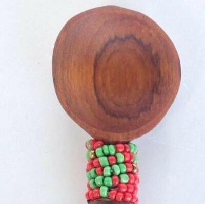 African Olive Wood Tea Spoon with Beads Ethnic Handmade in Kenya 5" Gift Home