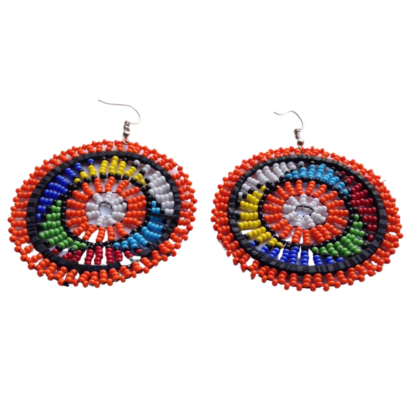 Set of 11 Earrings African Hand-Crafted Ethnic Jewelry Masai Glass Beads Orange