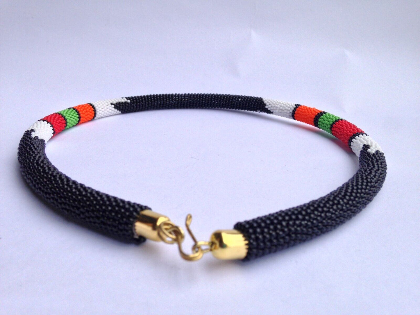 Set of Earrings Bracelet Choker Hand-Crafted Ethnic African Masai Jewelry Black