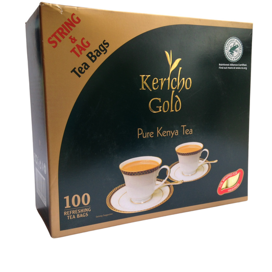 Kericho Gold Premium Black Pure Kenya Tea Bags 100 Pieces String & Tag Fairtrade