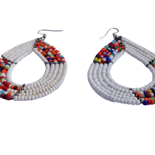 African Kenyan Hand-Crafted Ethnic Jewelry Colorful Masai Glass Beaded Earrings