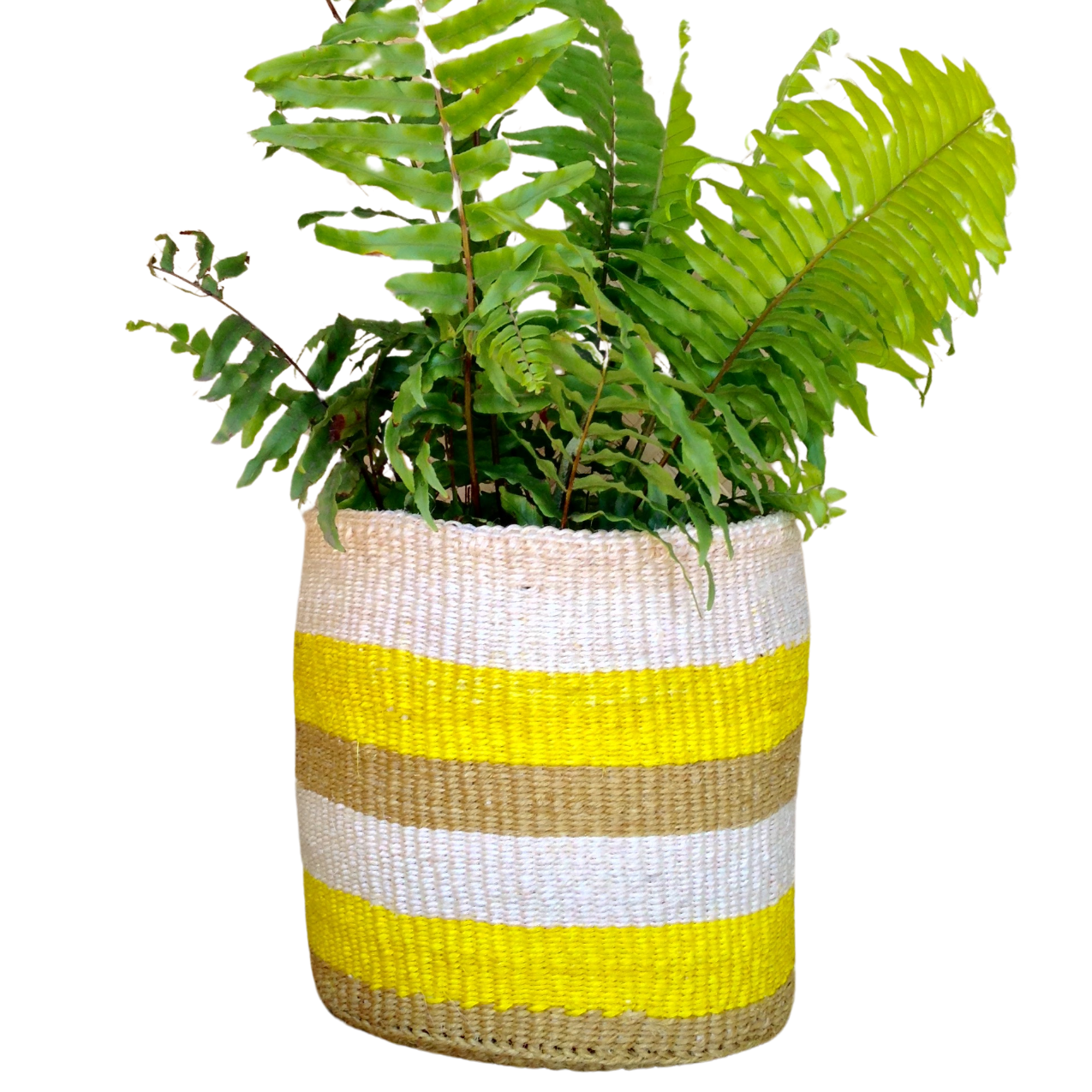 African Kiondo Basket Woven Sisal Storage Planter Kenyan Made 10.5 in/27cm Beige