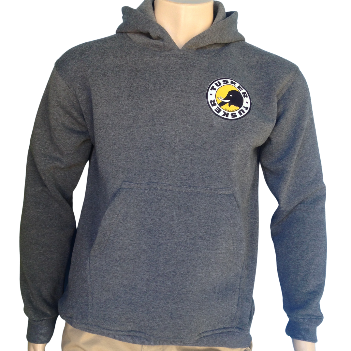 Hoodie Sweatshirt Fleece Tusker Beer Print Pocket Warm Made in Kenya Gray