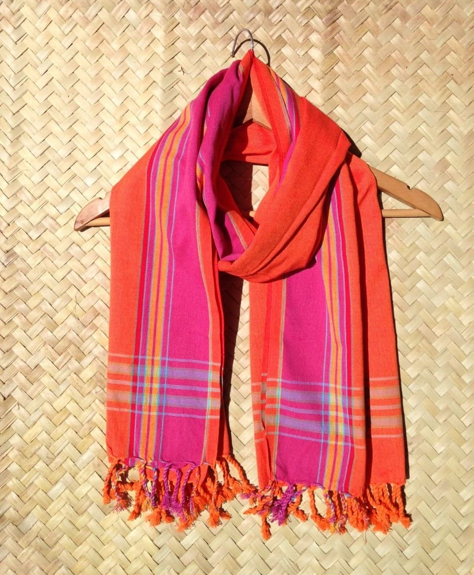 Kikoi Vibrant Gift 100% Cotton Ethnic Orange Tassels Scarf Beach Wrap Kenya Made