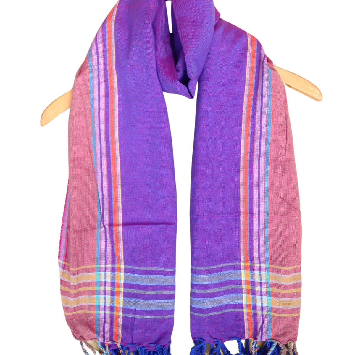 Kikoi Vibrant Gift 100% Cotton Ethnic Purple Tassels Scarf Beach Wrap Kenya Made