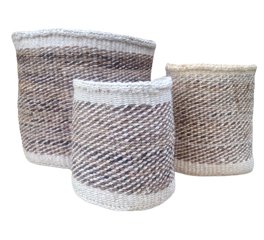 African Kiondo Basket Woven Sisal Storage Planter Kenyan Made Sizes 12", 10", 8"