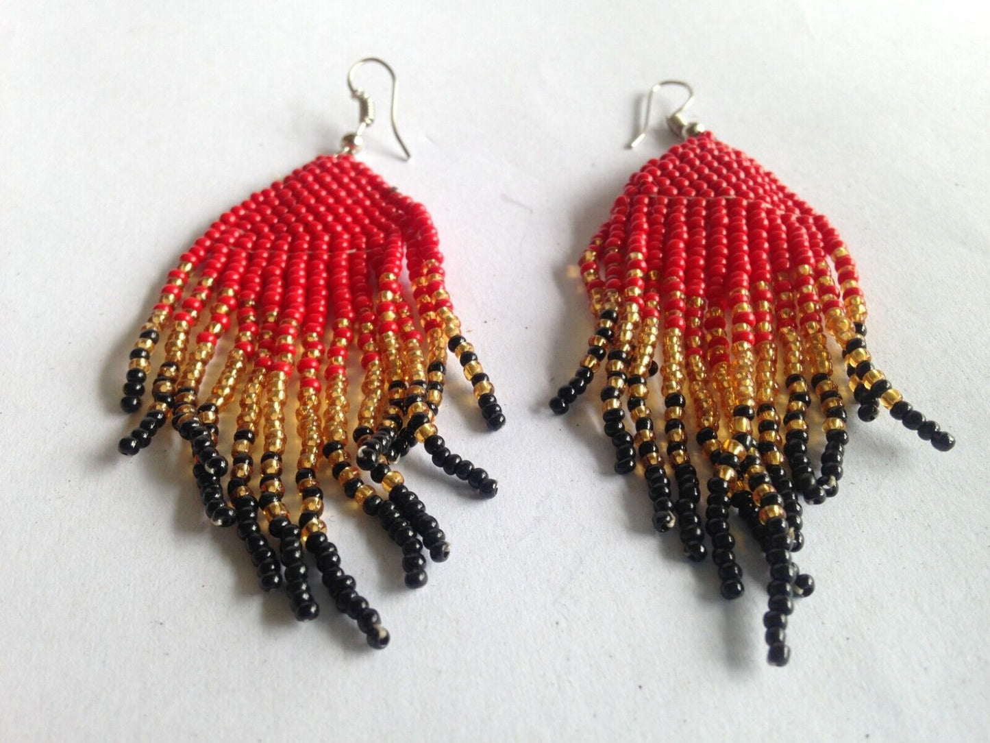 Set of 8 Earrings African Hand-Crafted Ethnic Jewelry Masai Glass Beaded  Red