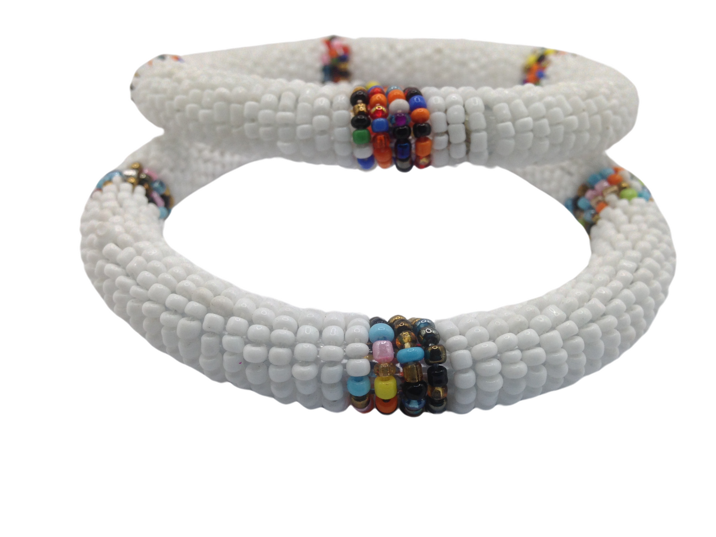 Wrist Band Bracelet Masai Beads African Unisex One size Set Made in Kenya White