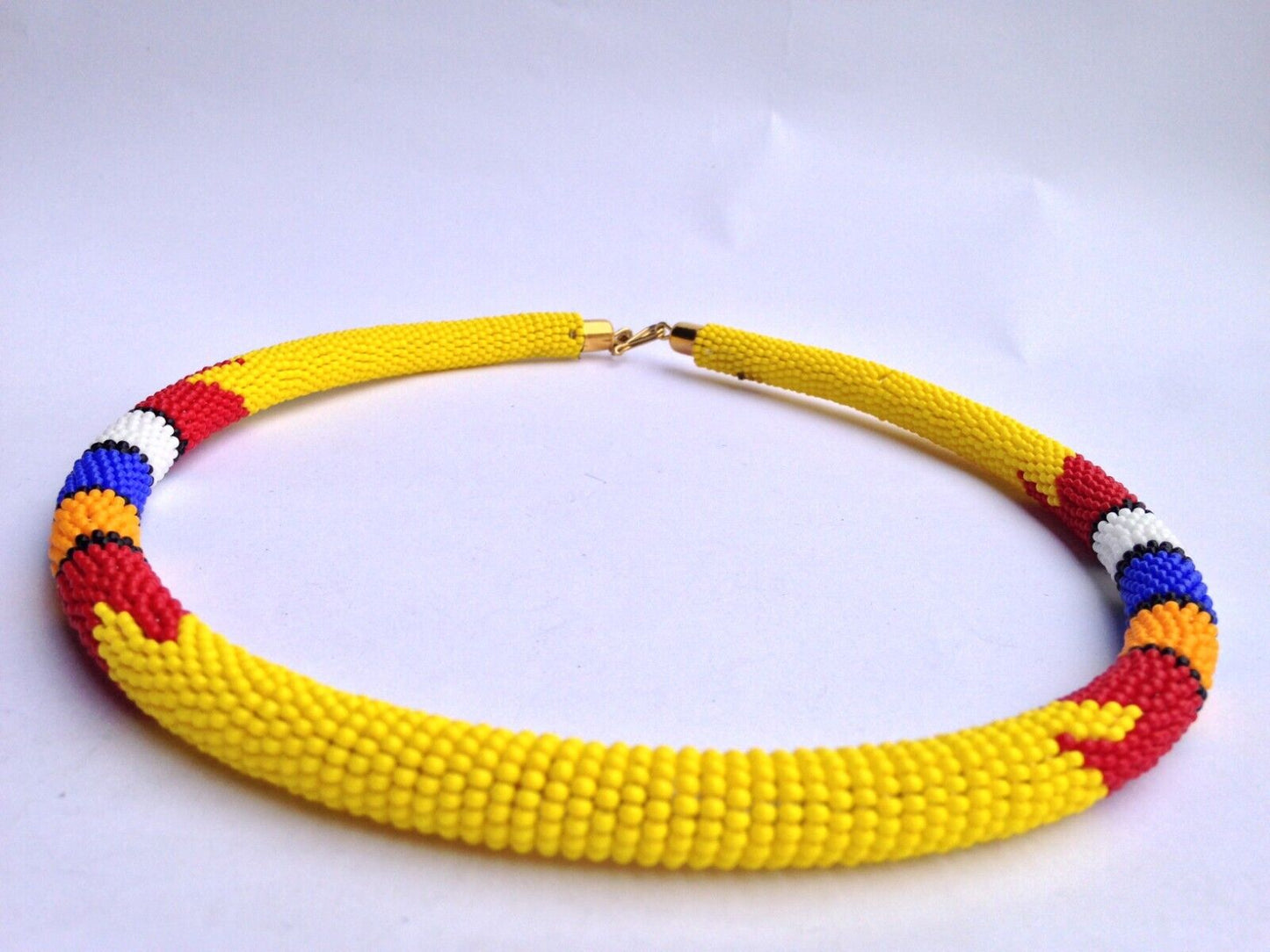 Set of Earrings Bracelet Choker Hand-Crafted Ethnic African Masai Jewelry Yellow