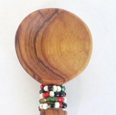 African Olive Wood Tea Spoon with Beads Ethnic Handmade in Kenya 5" Gift Home