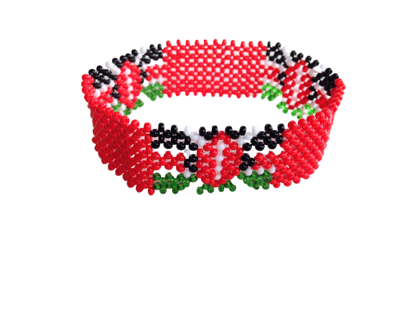 Wrist Band Bracelet Maasai Beaded Kenyan Flag African  Men's Sizes Red 8 x0.4""