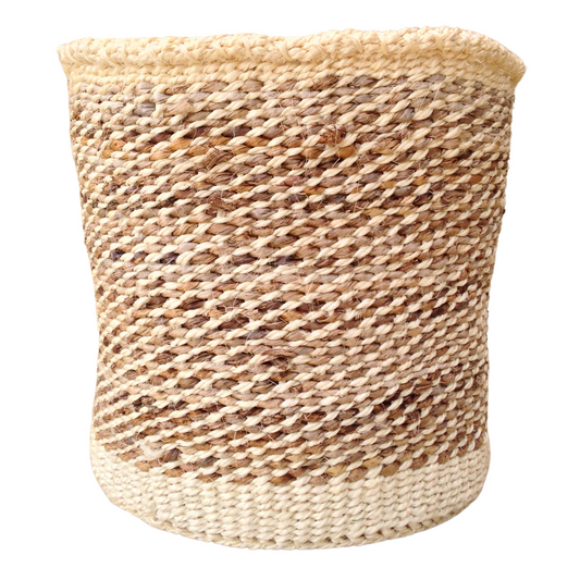 African Kiondo Basket Woven Sisal Storage Planter Kenyan Made 10 in/25.4cm Beige