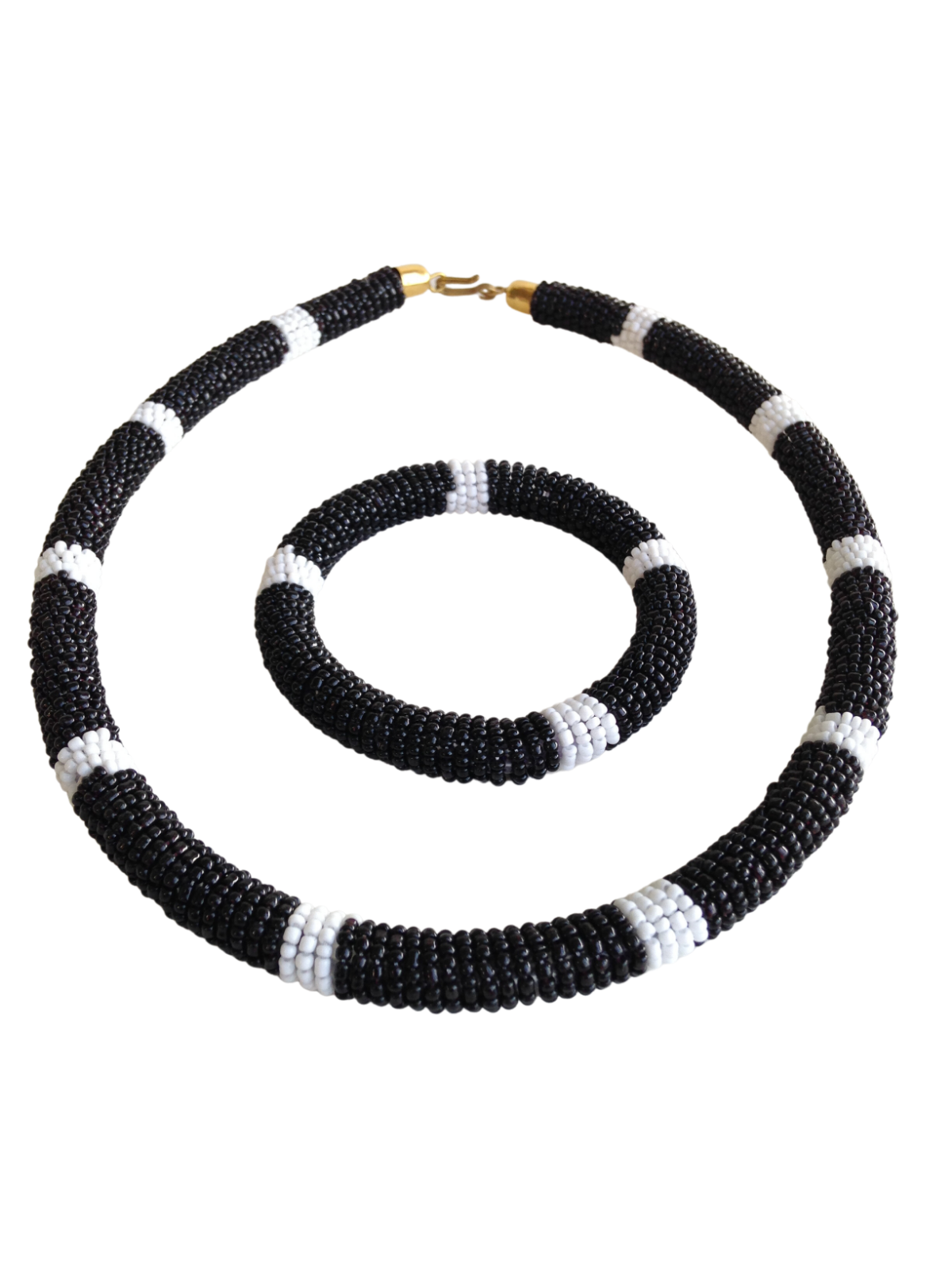 Set of Bracelet Choker Hand-Crafted Ethnic African Masai Jewelry Black/ White