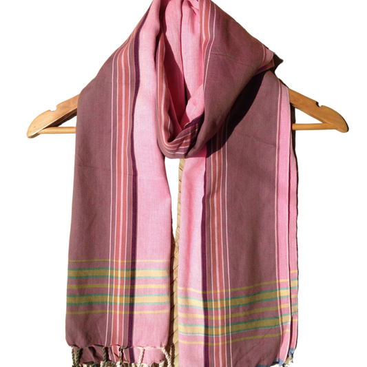 Kikoi Vibrant Gift 100% Cotton Ethnic Pink Tassels Scarf Beach Wrap Kenya Made