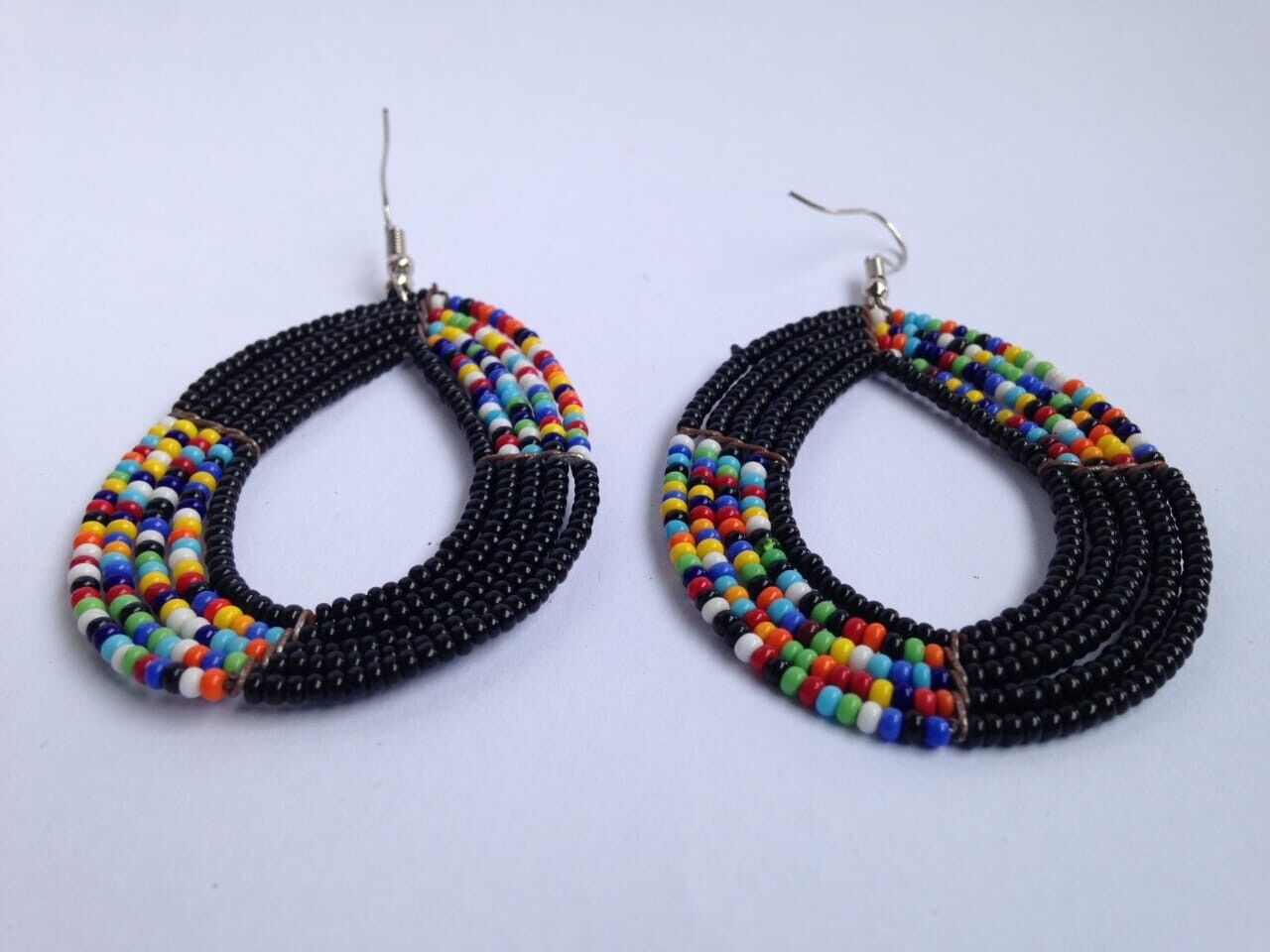 African Kenyan Hand-Crafted Ethnic Jewelry Colorful Masai Glass Beaded Earrings