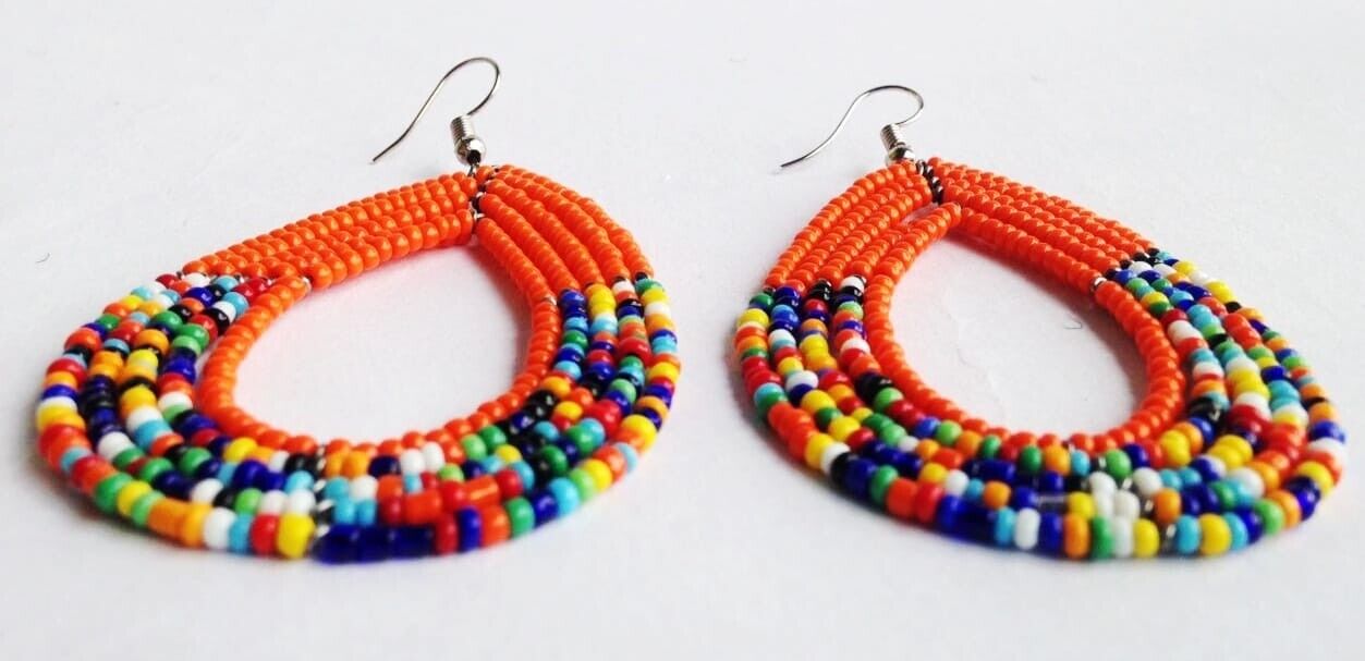 African Kenyan Hand-Crafted Ethnic Jewelry Colorful Masai Glass Beaded Earrings