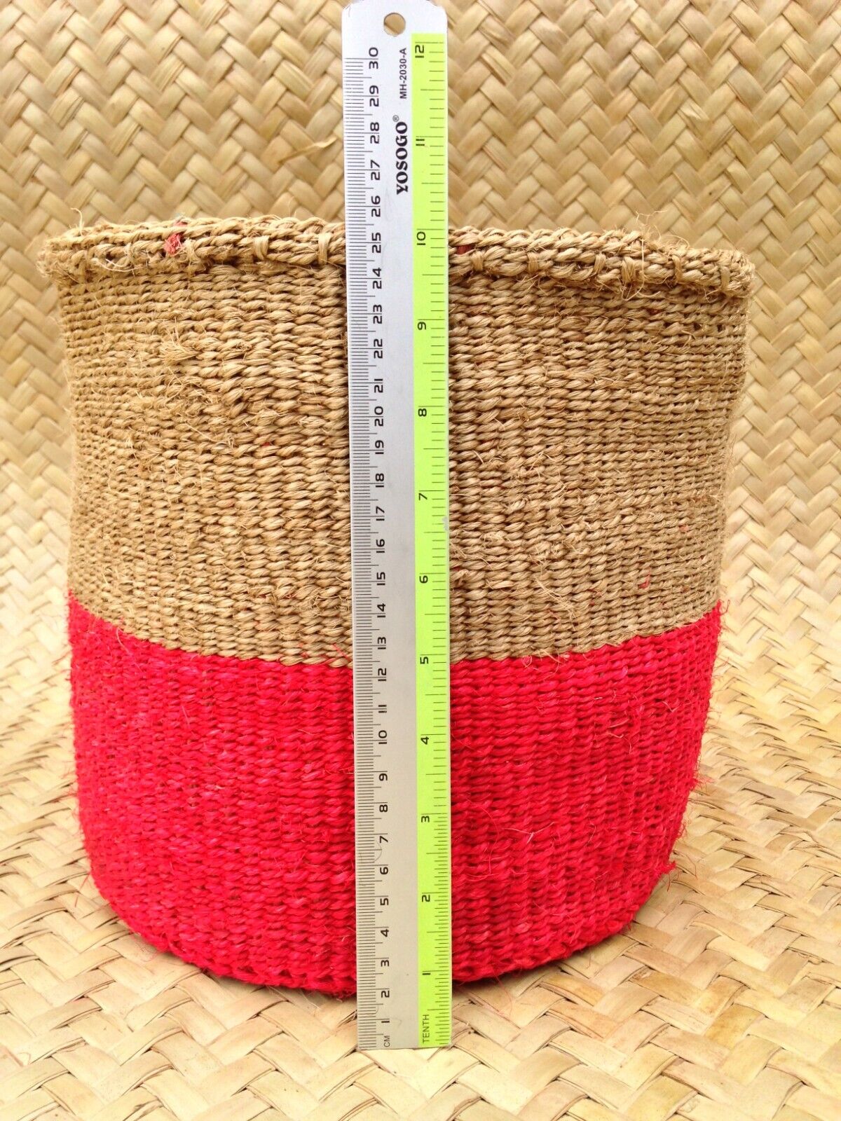 African Kiondo Basket Woven Sisal Storage Planter Kenyan Made 10.5 in/27cm Beige