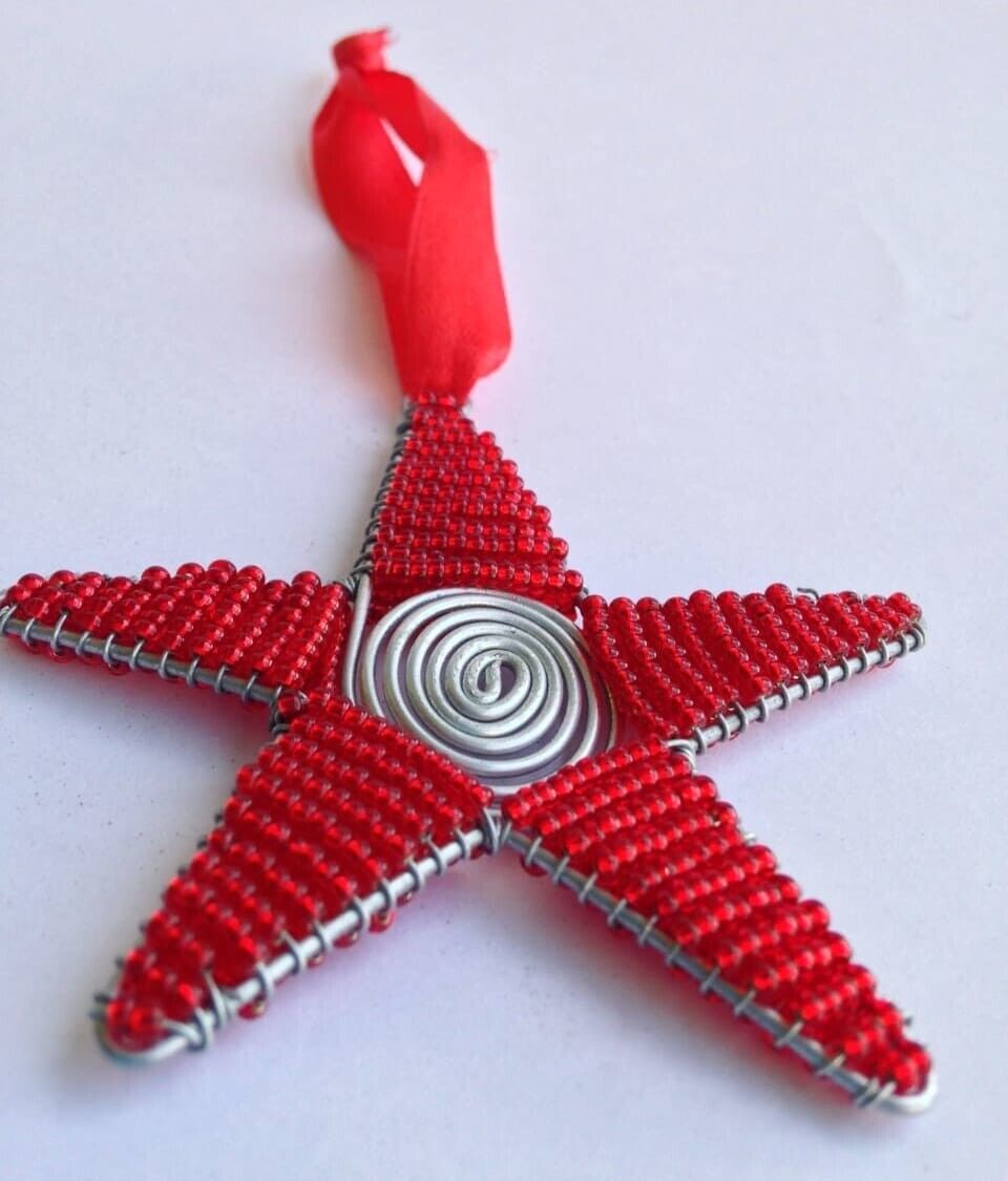 Christmas Ornaments Tree Hanging Decorations Star Red Pendant-Iron Glass Beads